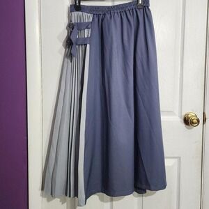 Blue Asymmetrical Pleated Midi Skirt